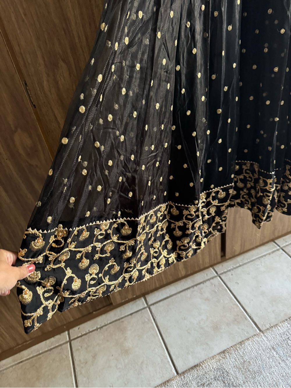 Ayesha’s Closet Black Embellished Anarkali Dress with Gold Motif 3 Piece Set - Picture 8 of 8